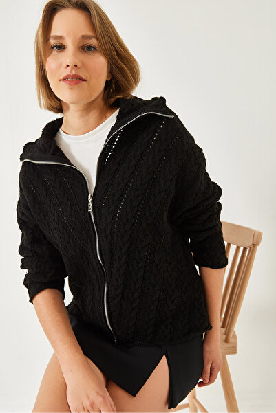 Bianco Lucci Kadın Saçlı Fermuarlı Triko Hırka 20247557