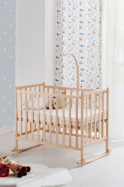 babywho Luna Doğal Ahşap Sallanır Kademeli Anne Yanı Beşik - Yeni Doğan Beşiği - Park Yatak - 50x90cm