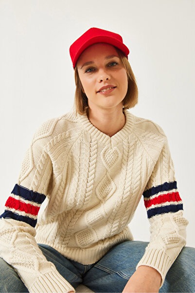 Bianco Lucci Women's V-Neck Patterned Knitwear Sweater 20246919