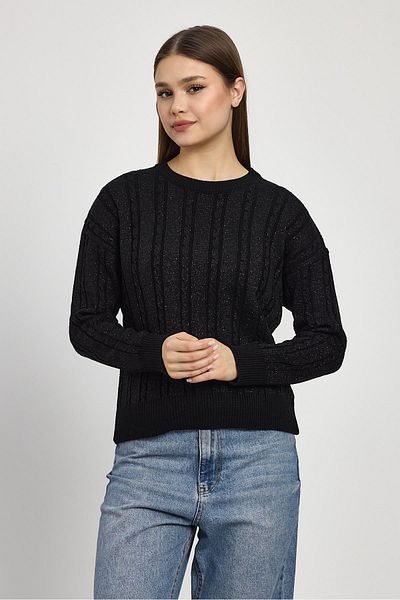 Rays 24366 Pulover de tricotaj negru - Detaliu tricot și sclipici