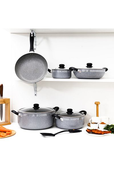 DELCASA 10-Piece Aluminum Cookware Set Casserole+Lid,Frypan,Wokpan+Lid,Saucepan+Lid, Nylon Turner