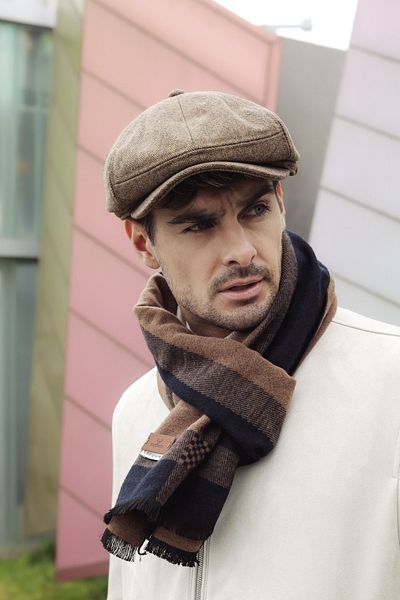 Nordbron Men's Camel Soft Textured Seasonal Cap Plaid Patterned Comfortable Plain Basic Model Leymond
