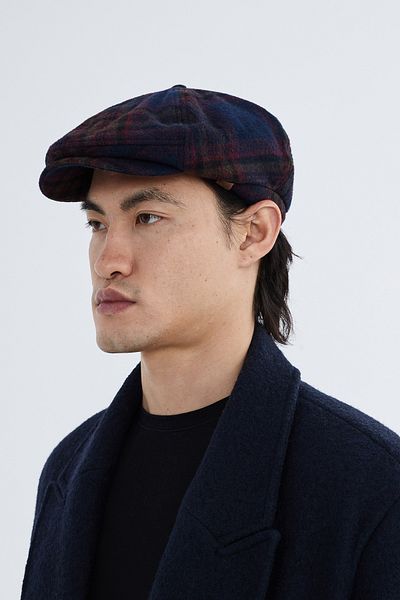 Nordbron Men's Navy Blue Cap Seasonal Plain Basic Model Soft Texture Comfortable Leymond Plaid Pattern
