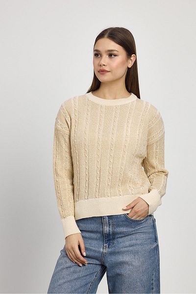 Rays 24366 Pulover de tricotaj bej - Detaliu tricot și sclipici