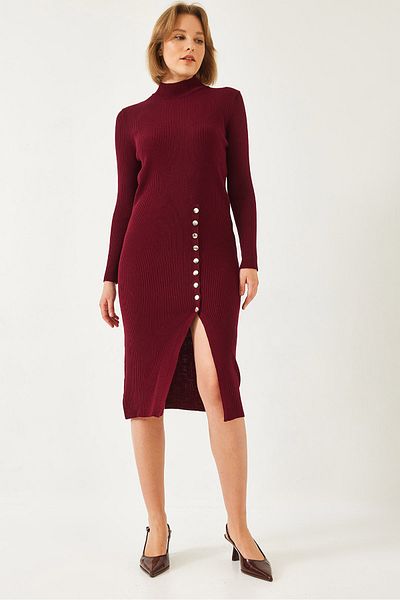 Bianco Lucci Rochie de tricotaj cu nasturi cu nervuri pentru femei 20247561