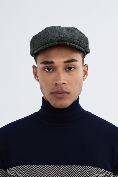 Nordbron Men's Green Cap Basic Plain Model Soft Textured Useful Seasonal Leymond Plaid Pattern