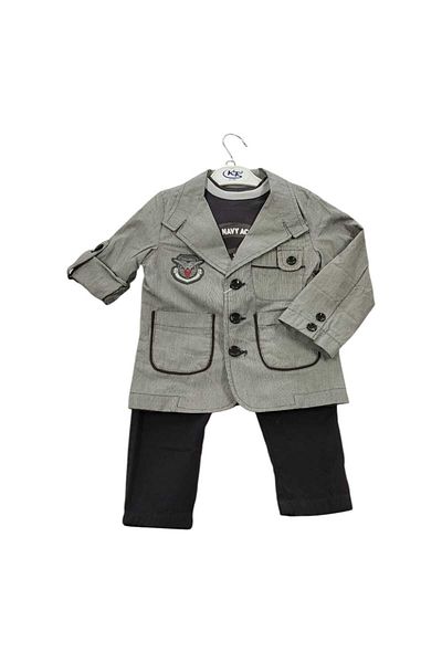 KTS Boy's Embroidered Jacket, Printed Badi, Gabardine Trousers 3-Piece Set
