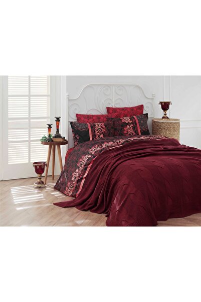 Fabeteks Osmanlı Çift Kişilik 7 Parça Örgü Battaniyeli, Pamuklu Nevresim Takımı