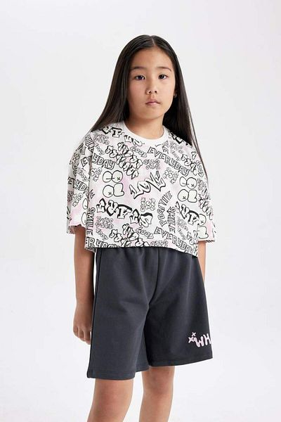 DeFacto Tricou cu mânecă scurtă cu imprimeu pentru fete C5463A8