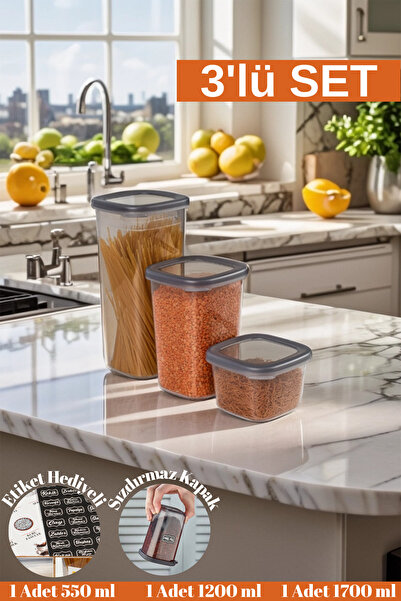 3 Pieces 6 Pieces 550 ml 1200 ml 1700 ml Square Provision Pulses Storage Container Set with Sealed Lid Label