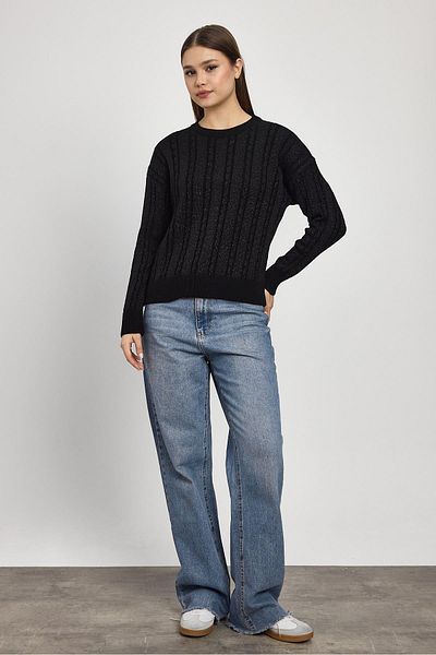 Rays 24366 Pulover de tricotaj negru - Detaliu tricot și sclipici