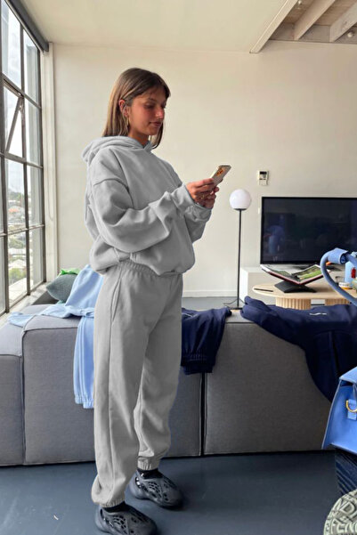 YAKAMEL Γυναικείο σετ φόρμας με κουκούλα και τσέπη καγκουρό, χοντρό, χειμεριν...