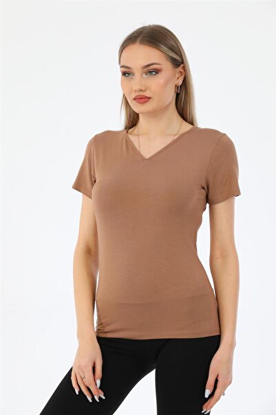 penyebizden Γυναικείο μπλουζάκι με κοντομάνικο γιακά - μινκ