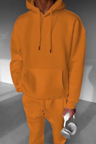 ruNadeS Men's Fleece Oversize Kangaroo Pocket Hooded Tracksuit Set - Walking