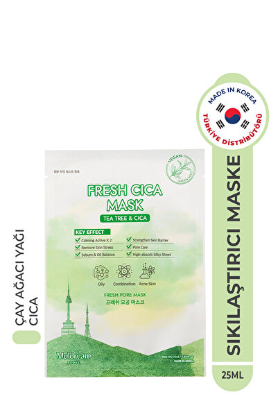 Muldream Fresh Cica Mask Kağıt Yüz Maskesi Gözenek Sıkılaştırıcı Çay Ağacı Ya...