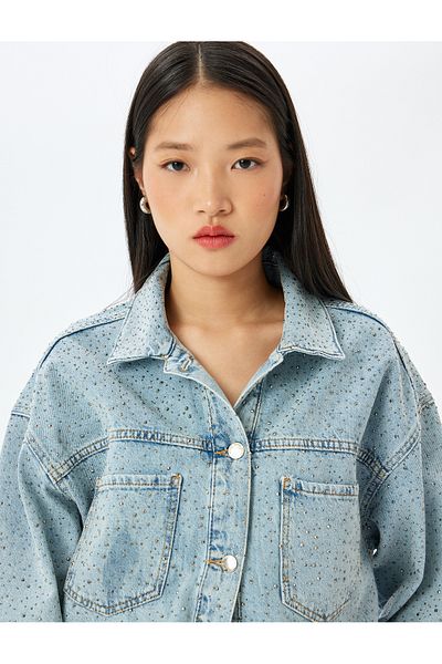 Koton light blue Embellished Denim Jacket