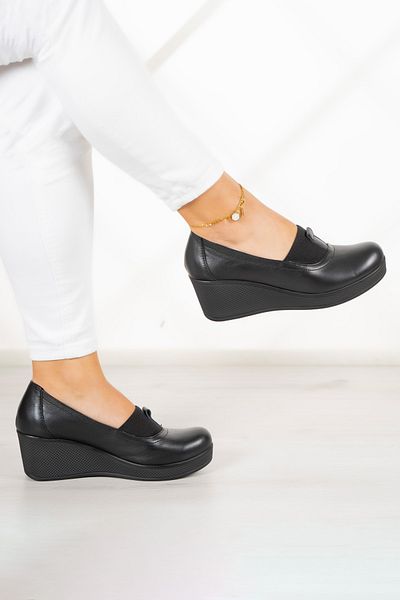 Erkan Saçmacı Daisy Black Piele autentică - Pantofi casual cu toc pană