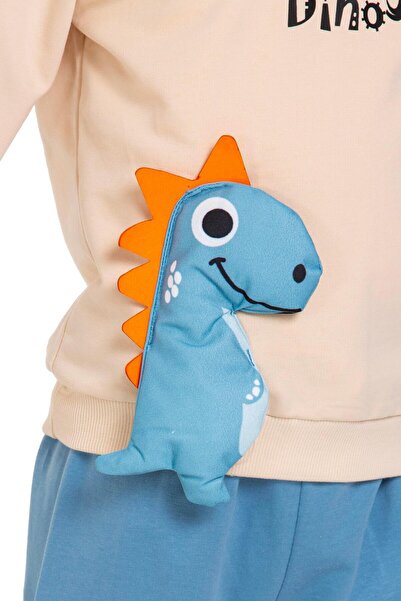 zepkids Dinosaur Figured Text Printed Blue Color Boy's Double Suit