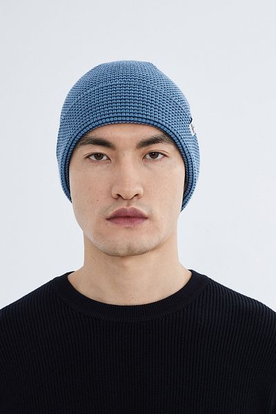 Nordbron Men's Blue Knitwear Acrylic Pattern Soft Beret with Logo Stretchy Winter Double Fold Basic Skye