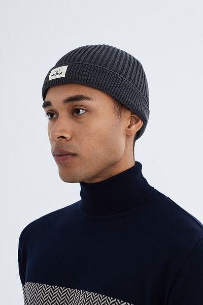 Nordbron Anthracite Unisex Cotton Knitwear - Solid Logo and Soft Basic Cuat with Double Fold Winter Cord