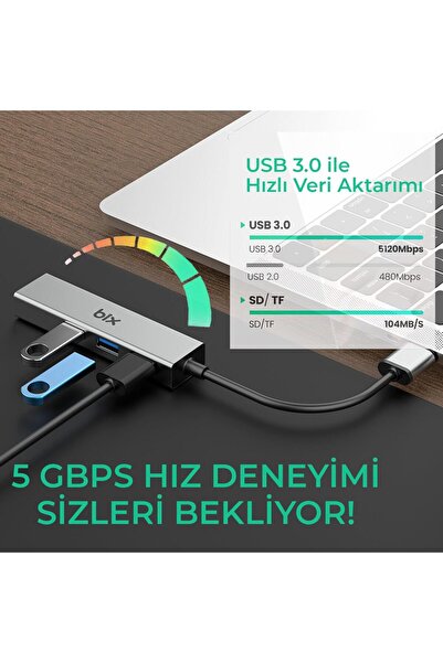 Bix Usb 3.0 Gigabit Ethernet 3 Portlu Çoklayıcı Hub