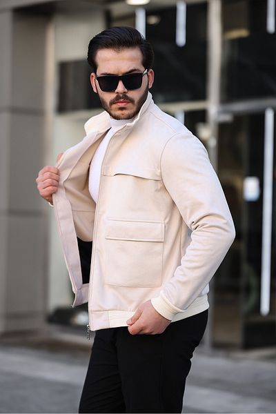 ixir Ανδρικό παλτό Nubuck Seasonal - Τσέπη τσάντας, Κρεμ μπουφάν