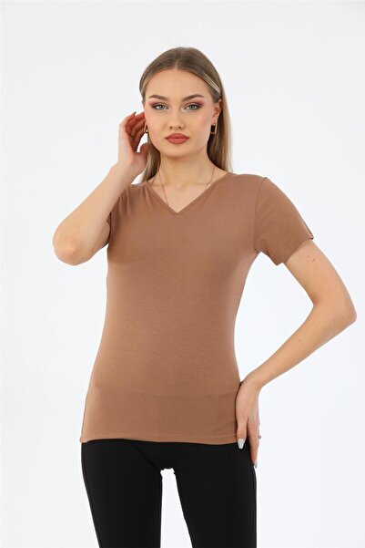 penyebizden Γυναικείο μπλουζάκι με κοντομάνικο γιακά - μινκ