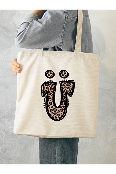 Cemira Leopard Letter U με μοτίβο, Y2 Pinterest ρετρό υφασμάτινη τσάντα τσάντα, τσάντα δώρου
