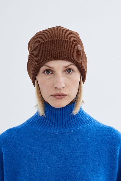 Nordbron Stretchy and Soft Unisex Brown Acrylic Knitwear Beanie - Basic Pumb with Double Fold Winter Logo
