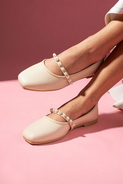 FUGA MODA Perly Beige Ballerinas with Natural Pearl Tape Accessories