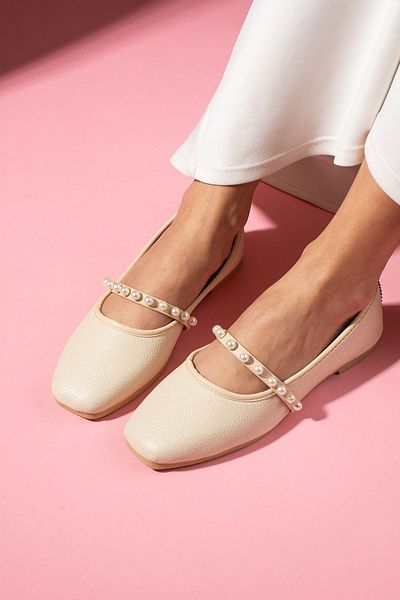 FUGA MODA Perly Beige Ballerinas with Natural Pearl Tape Accessories
