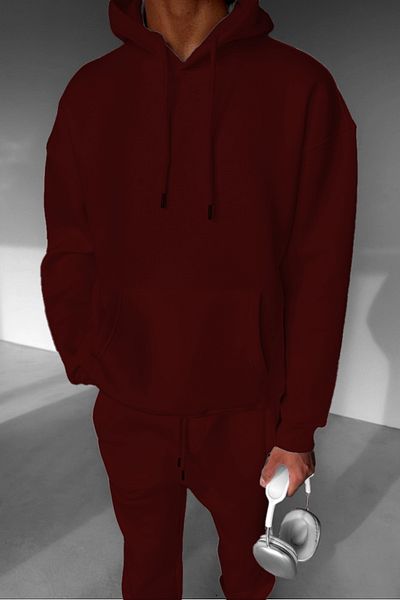 ruNadeS Men's Fleece Oversize Kangaroo Pocket Hooded Tracksuit Set - Walking
