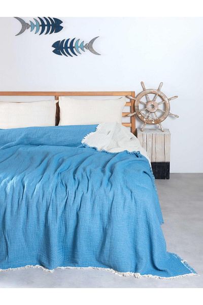 MYLASA HOME Cuvertură de pat dublă cu 4 straturi de muselină, dimensiune dublă 220x240cm