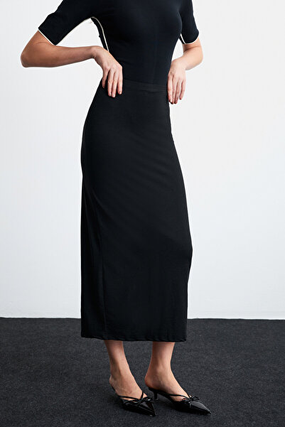 GRIMELANGE Emil Women's Back Slit Maxi Length Stylish Black Skirt