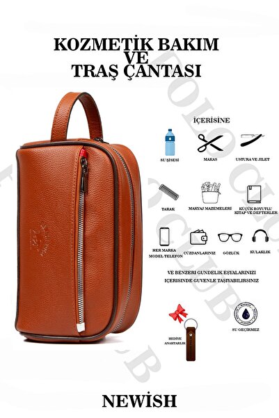 Newish حقيبة يد مستحضرات التجميل للرجال من الجلد النباتي المقاوم للماء (13 × ...