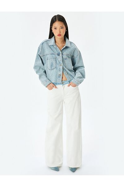 Koton light blue Embellished Denim Jacket