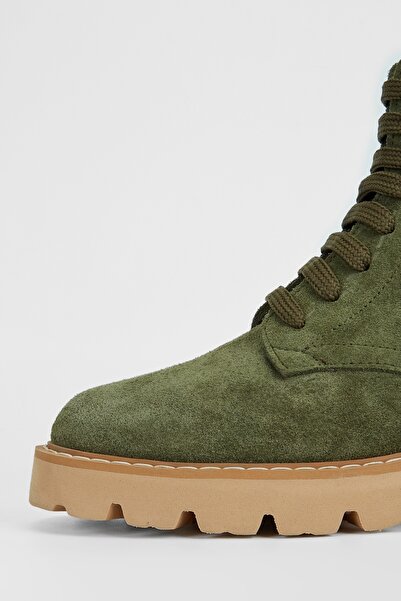 Valmenti Kadın Haki Süet Hakiki Deri Casual Bot