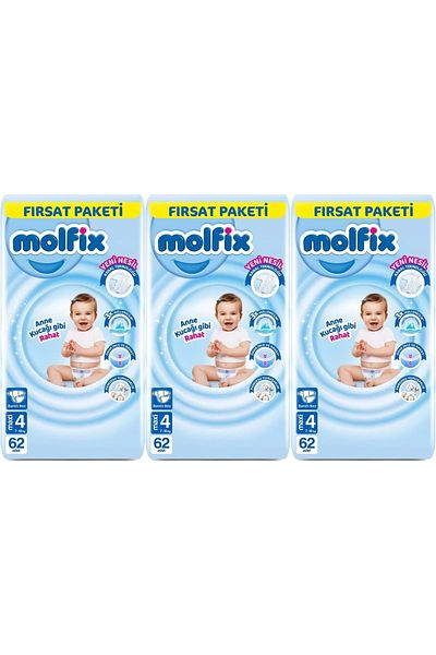 Molfix 7-14kg Baby Diapers - Maxi 186 Pieces, Monthly Offer Package