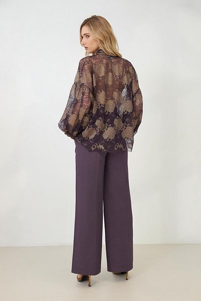 Setre Purple Halter Detailed Relaxed Fit Print Shirt