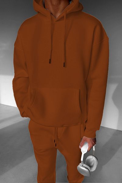 ruNadeS Men's Fleece Oversize Kangaroo Pocket Hooded Tracksuit Set - Walking