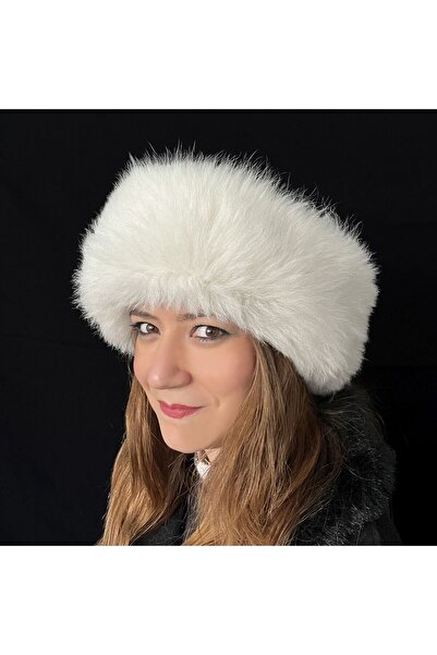 Shark Anatolia Handmade 100% Wool White Fur Women's Real Leather Börk Hat