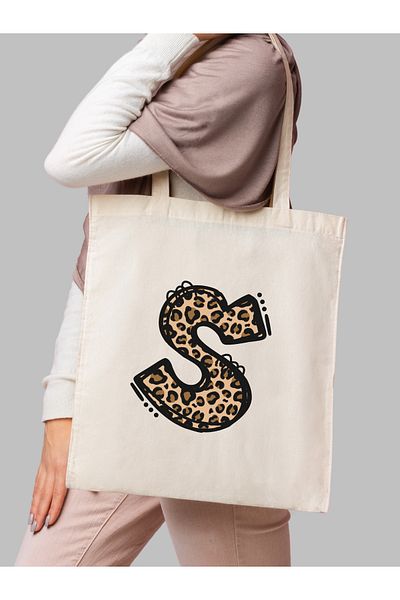 Cemira Leopard Letter S με μοτίβο, Y2 Pinterest ρετρό υφασμάτινη τσάντα τσάντα, τσάντα δώρου