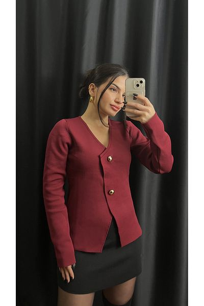 Butik Bordo Buttoned Cardigan Bluz