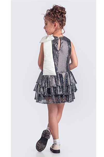 Little Pumpkin Βραδινό φόρεμα για κορίτσια με παγιέτες με φιόγκο στο γιακά (αφαιρούμενο), φόρεμα για πάρτι για κορίτσια