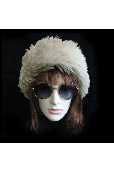 Shark Anatolia Handmade 100% Wool Curly Beige Cream Fur Women's Real Leather Hat