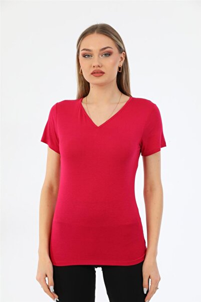 penyebizden Γυναικείο κοντομάνικο μπλουζάκι με γιακά - φούξια μωβ