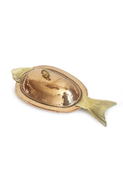 Shark Anatolia 60 Cm Orkinos Copper Fish Serving Plate with Lid - Hand Forged