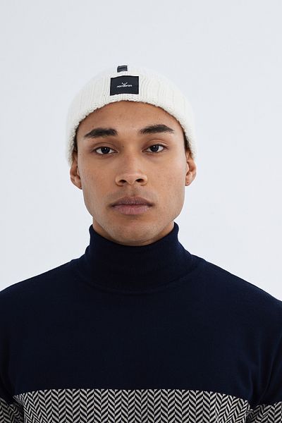 Nordbron Ανδρικά πλεκτά κρέμα με απλή υφή Μαλακό Beanie Logo Ευέλικτο Χειμερινό Διπλό Διπλό Basic Kiruna
