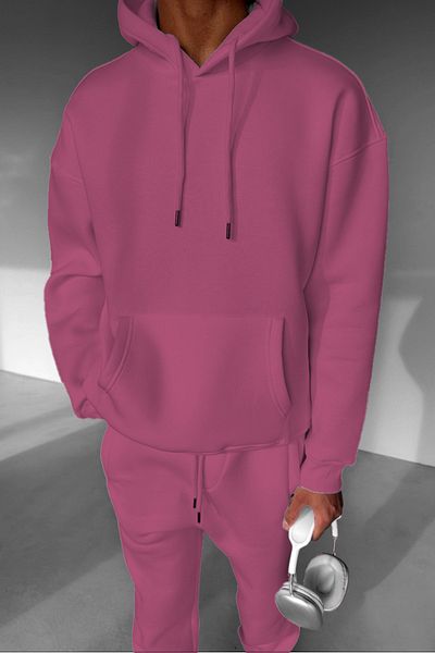 ruNadeS Men's Fleece Oversize Kangaroo Pocket Hooded Tracksuit Set - Walking