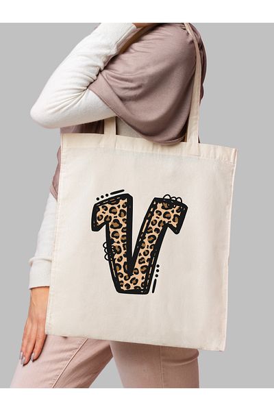 Cemira Leopard Letter V με μοτίβο, Y2 Pinterest ρετρό υφασμάτινη τσάντα τσάντα, τσάντα δώρου